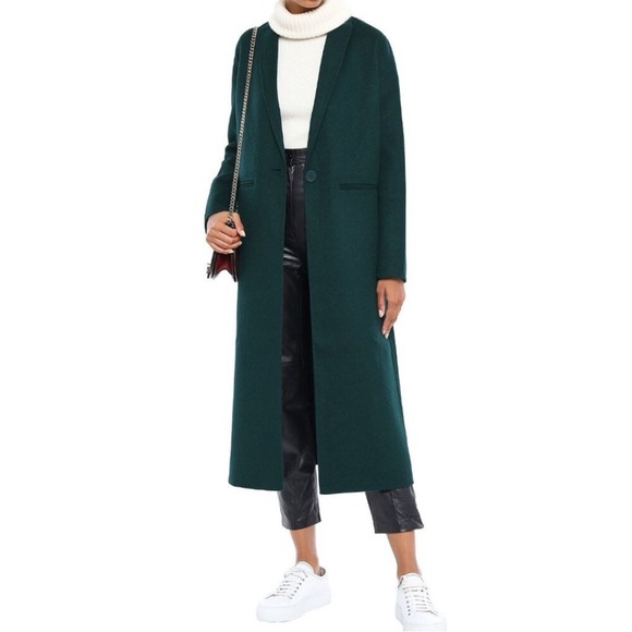 Maje Galaxie Wool Blend Long Coat Green Women’s Size 36